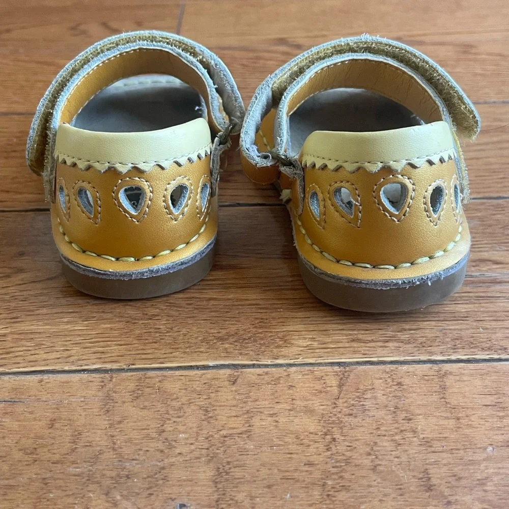 Kids Mustard Yellow Leather Sandals with Hook-and-Loop Strap